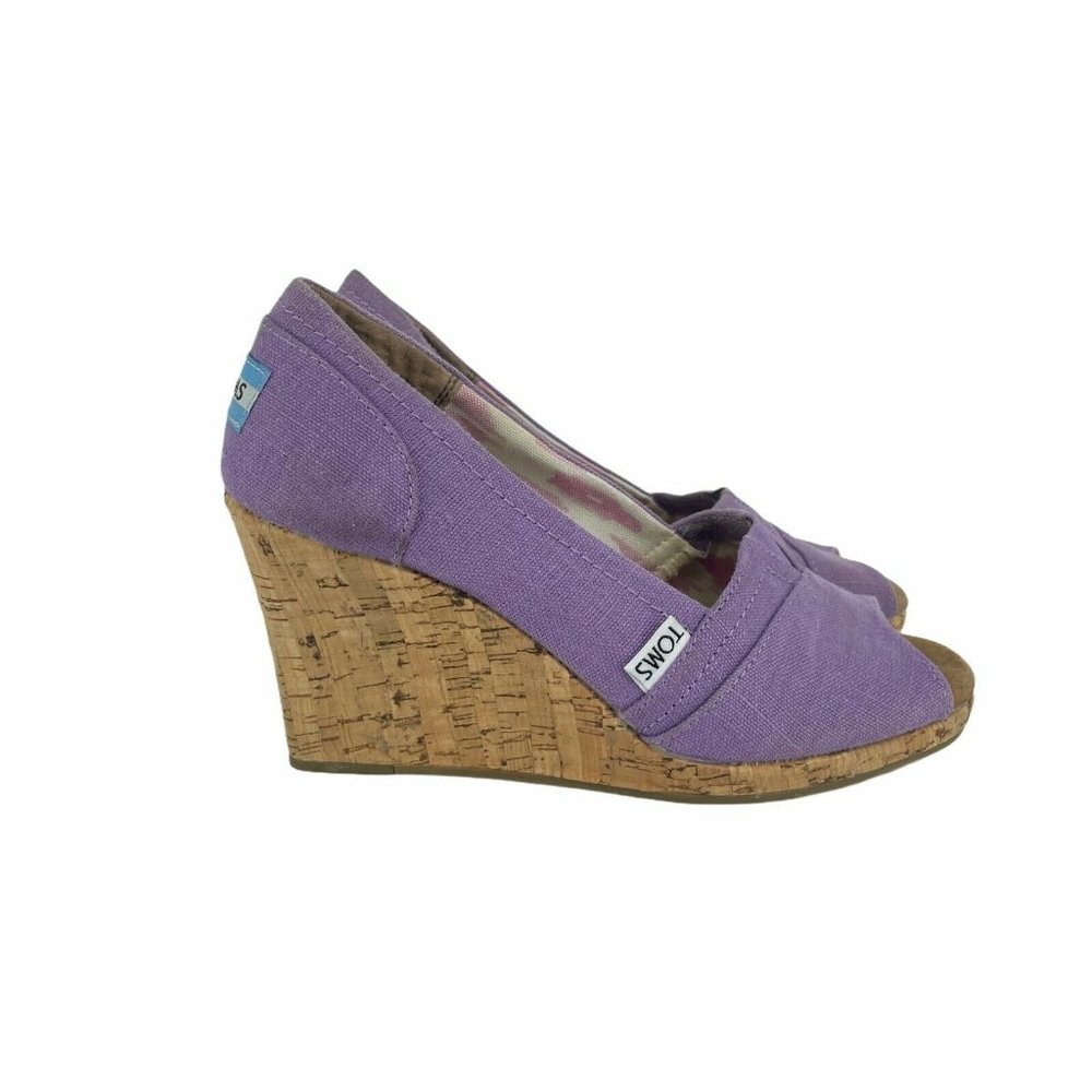 Toms Women's Calypso Peep Toe Cork Wedge Purple - Picture 1 of 8